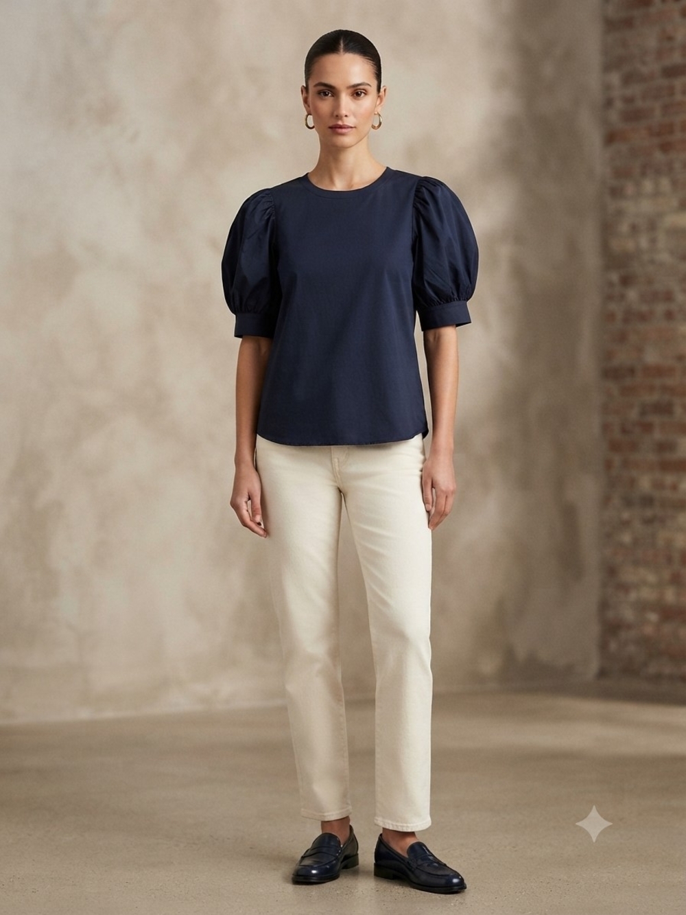 Chico's Navy Puff-Sleeve Blouse